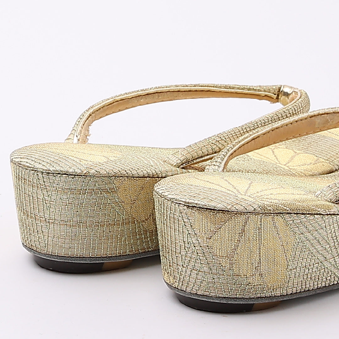 草履・バッグセット 礼装用 Sサイズ 22.5cm 高さ4.5cm 錦織 正絹 金系 1251-00494