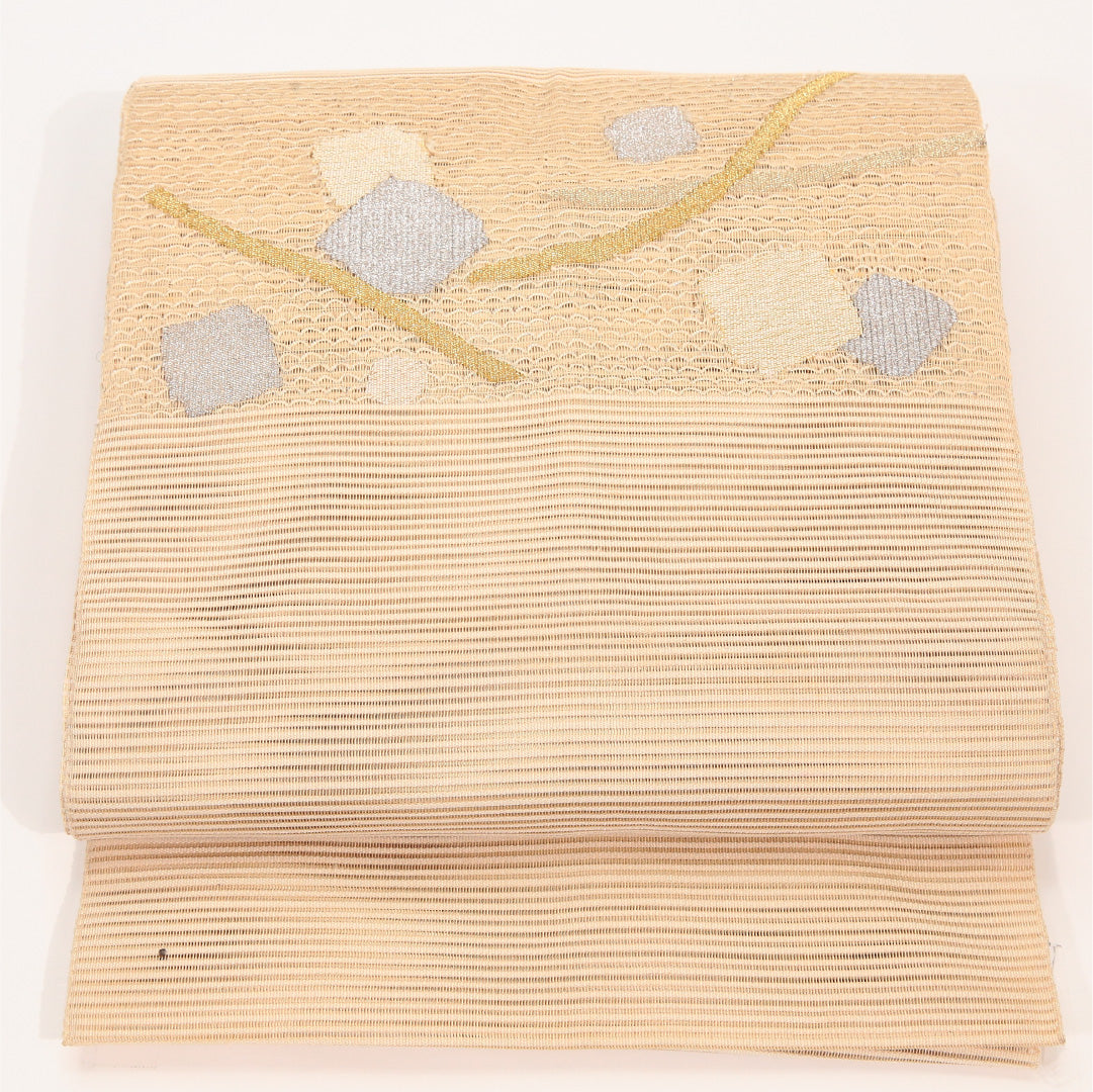 八寸名古屋帯 (夏帯) 帯丈377cm 正絹 ポイント柄 松葉仕立て 織り カジュアル 創作柄 04465 04465 創作柄 ベージュ系 HP 1245-04465
