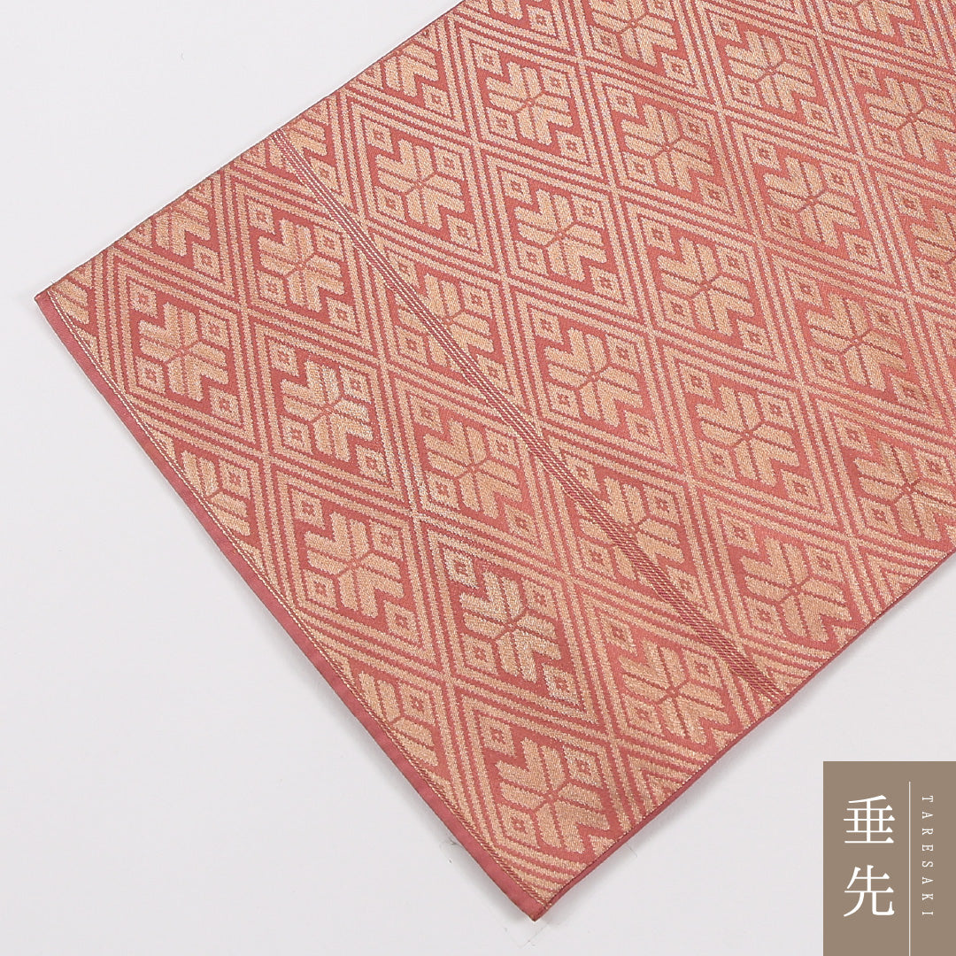 菱 袋帯 帯丈428cm 正絹 六通 セミフォーマル 朱系 金系 1243-02632