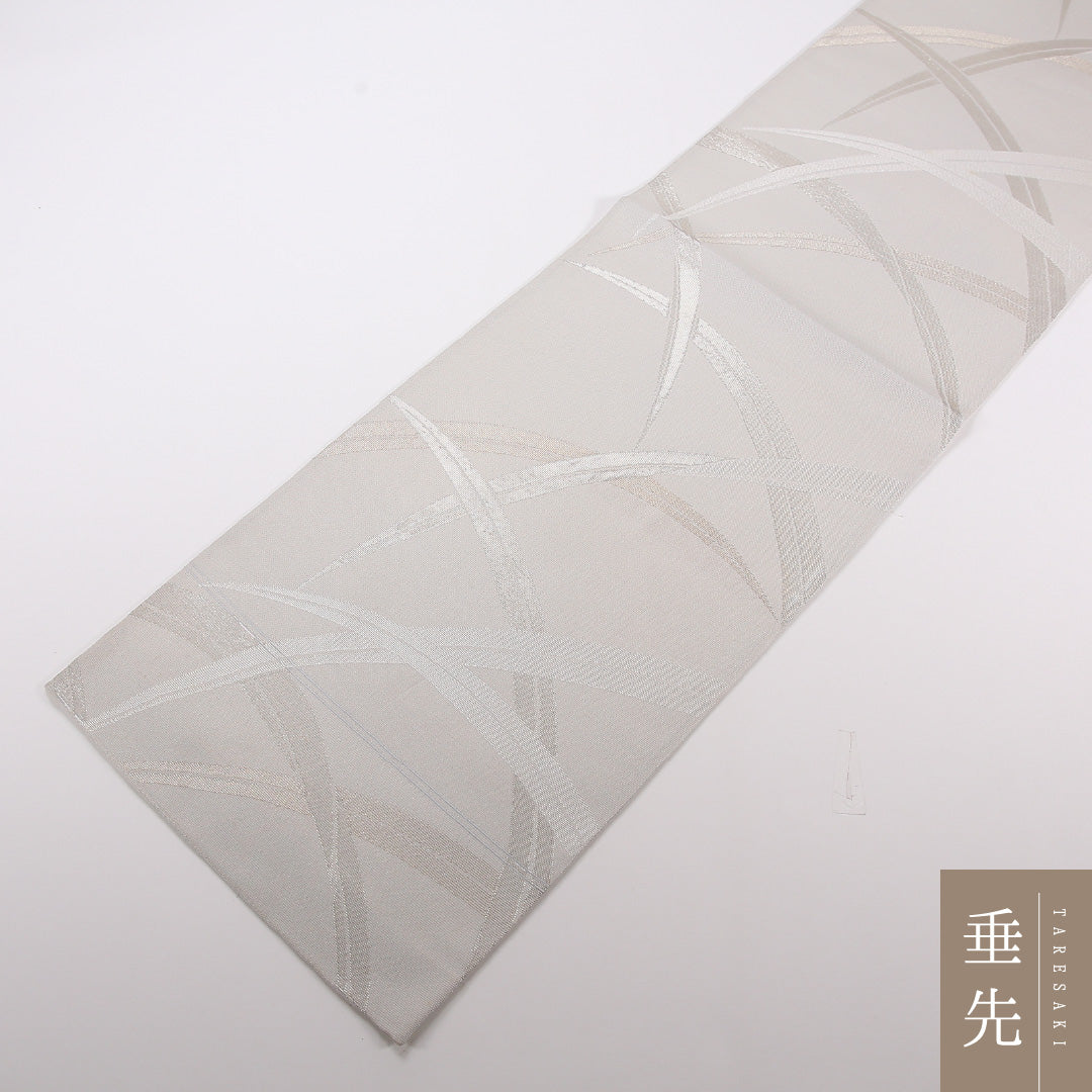 夏物 袋帯 帯丈424cm 正絹 六通 インフォーマル 綴れ織 植物柄 グレー系 1243-02499
