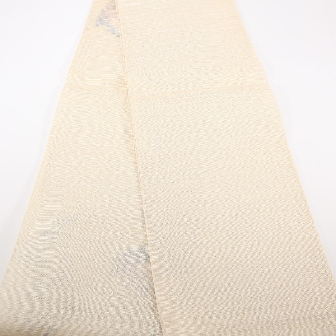 夏物 袋帯 帯丈438cm 麻 ポイント柄 カジュアル 遠山 クリーム系 1243-02472