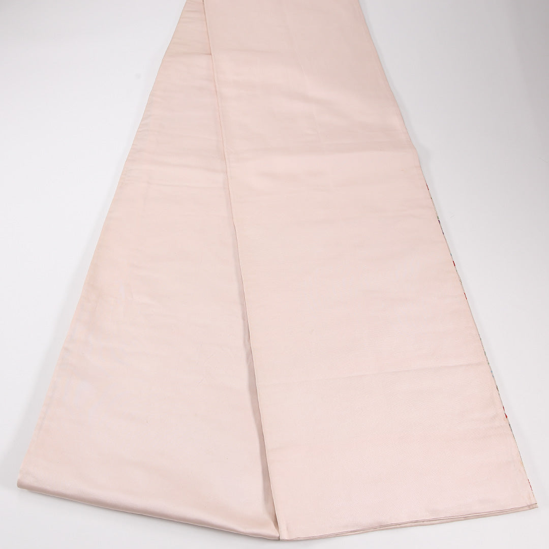 蝶 袋帯 帯丈424cm 正絹 六通 セミフォーマル 菊 クリーム系 ピンク系 1243-02612