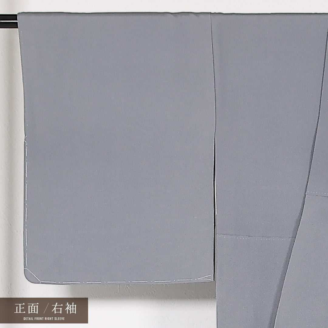 未使用品 訪問着 袷 身丈161cm 裄丈66cm 正絹 Sランク セミフォーマル 広衿 Lサイズ ぼかし染 金彩 しつけ糸 楼閣 山水 グレー系 PO 1217-17529