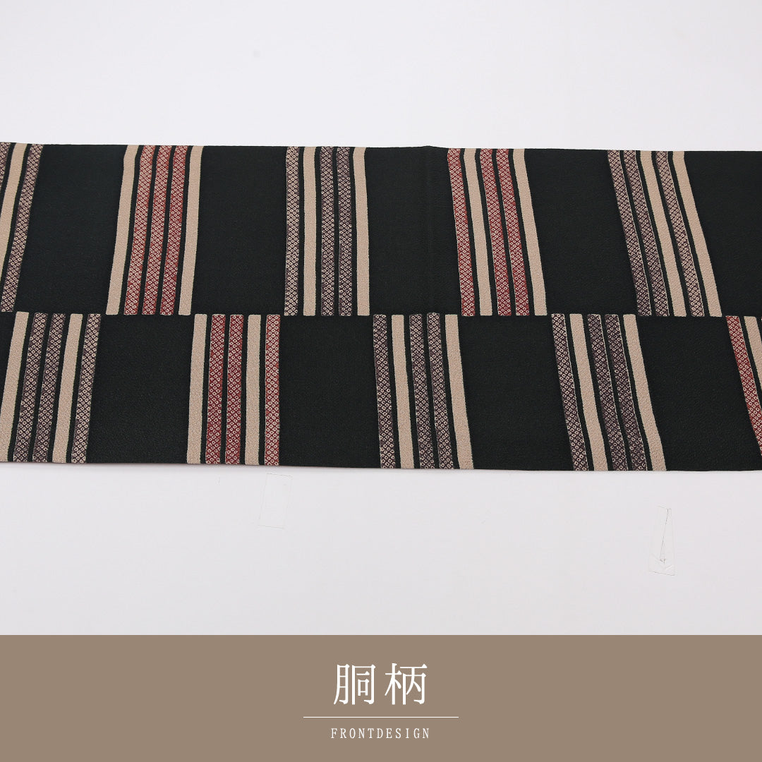 創作柄 袋帯 帯丈432cm 正絹 全通 インフォーマル 黒系 1243-02578