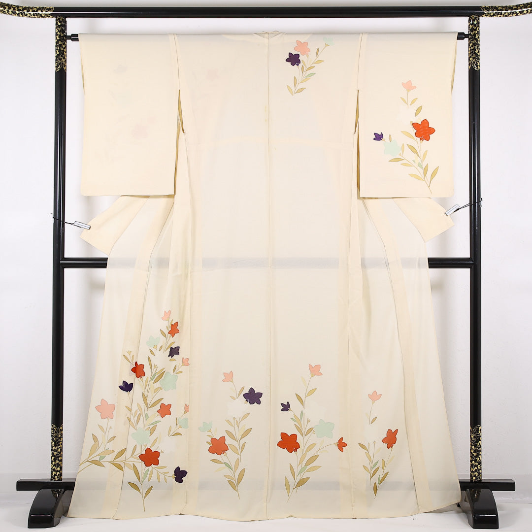 夏物 付下げ 絽 身丈166cm 裄丈64cm 正絹 Cランク インフォーマル 広衿 Sサイズ 桔梗 ベージュ系 RP 1218-17340
