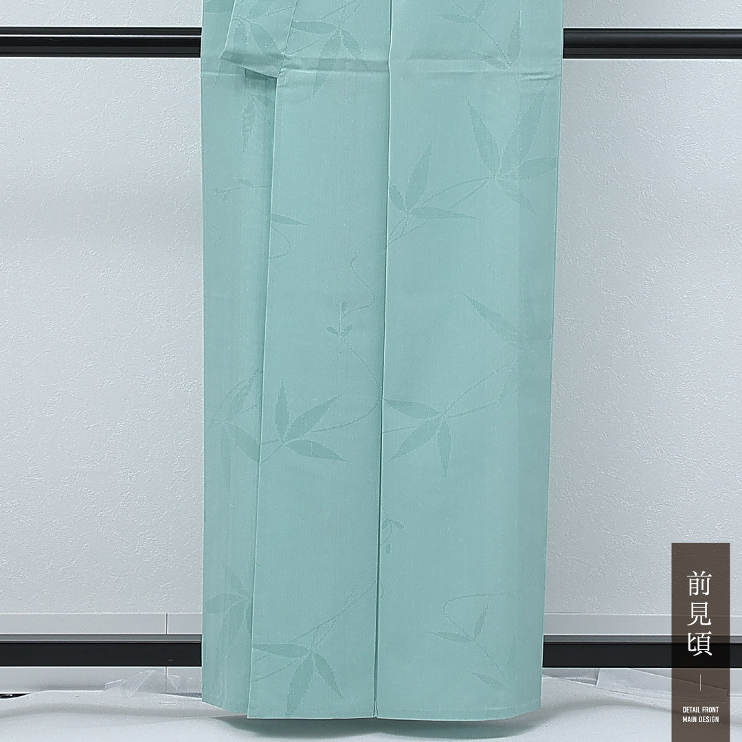 色無地 (紬) 単衣 身丈158cm 裄丈62cm 正絹 Aランク インフォーマル バチ衿 Mサイズ 笹 緑系 RP 1219-17264