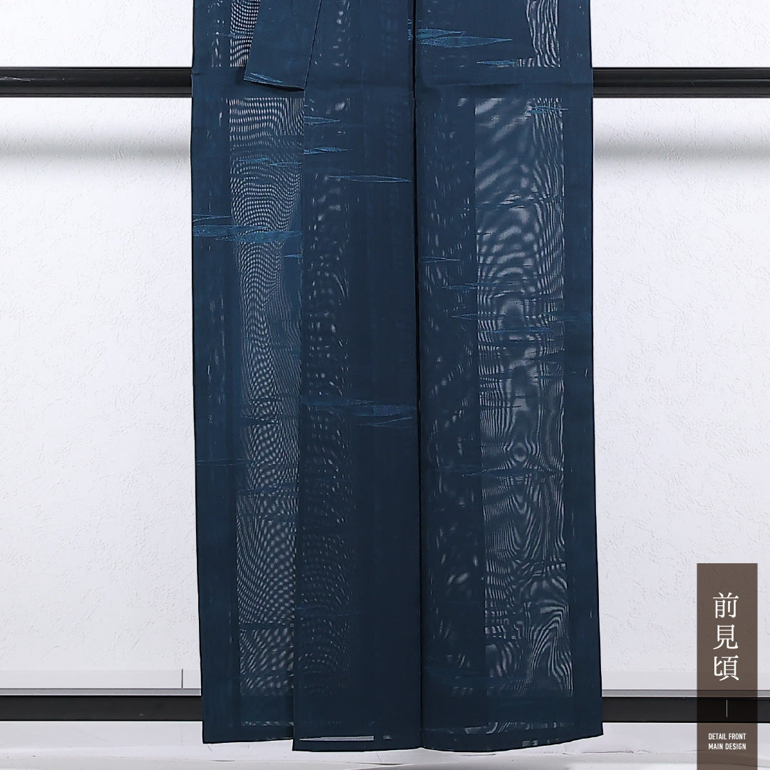 夏物 小紋 二重紗 身丈155cm 裄丈62cm 正絹 Cランク インフォーマル バチ衿 Lサイズ 創作柄 紺系 RP 1221-17343