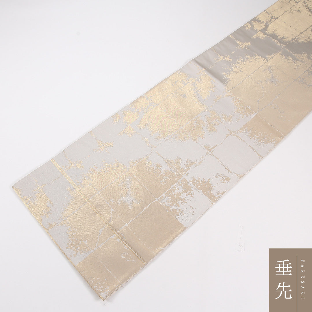 市松 袋帯 帯丈436cm 正絹 六通 リバーシブル セミフォーマル 霞 クリーム系 グレー系 1243-02642