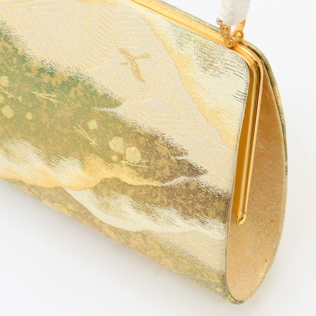 未使用品 草履・バッグセット 礼装用 Mサイズ 23cm 高さ5cm 錦織 正絹 東京 神田胡蝶 山水 金銀箔 クリーム系 金系 1251-00471