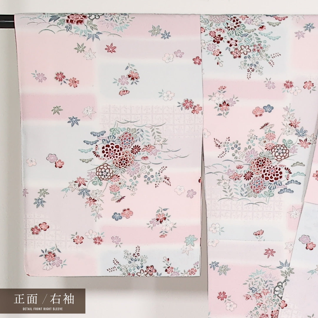 洗える着物 小紋 袷 身丈167cm 裄丈65cm ポリエステル Sランク インフォーマル 広衿 Sサイズ 菊 ピンク系 RP 1221-17550