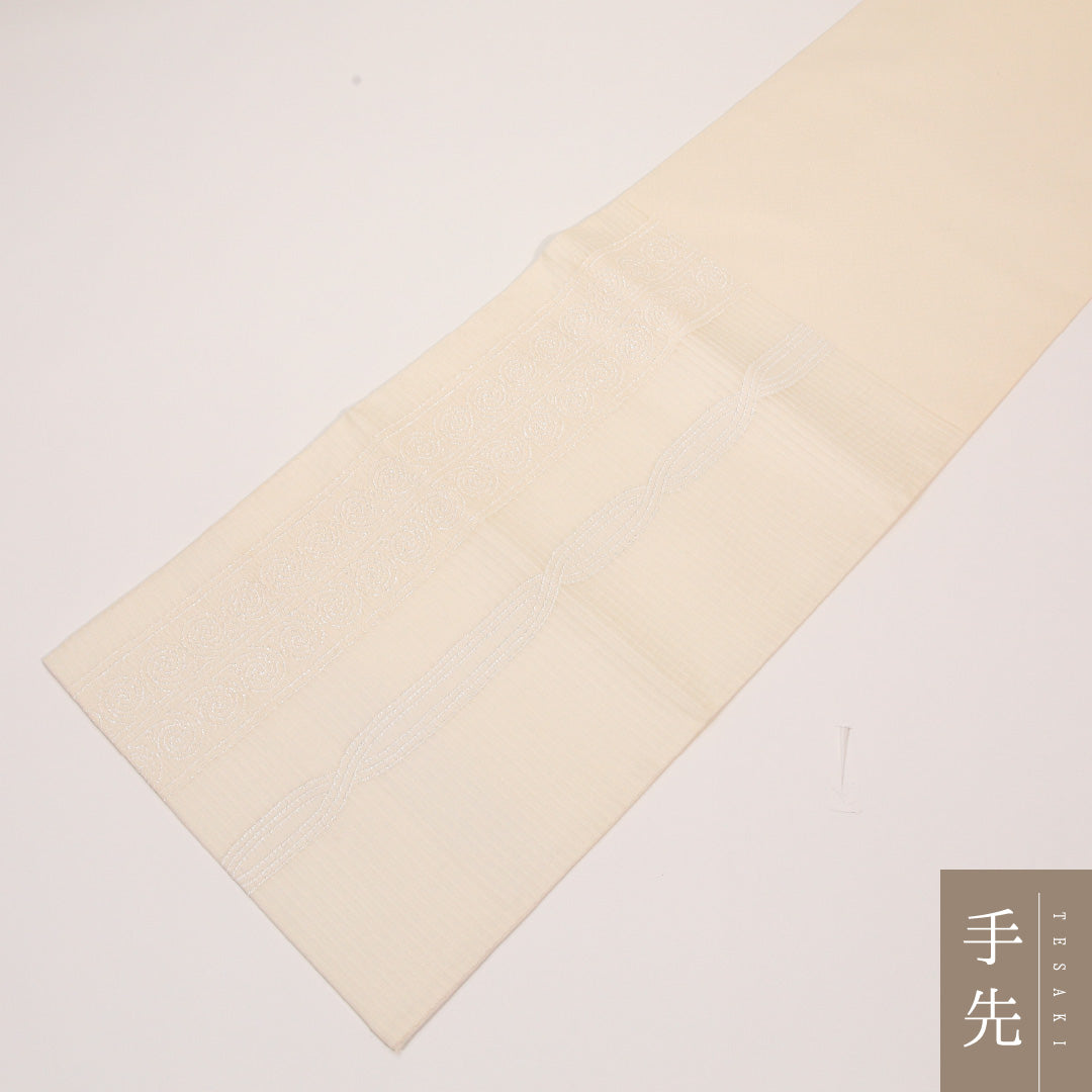 夏物 袋帯 帯丈436cm 正絹 六通 インフォーマル 創作柄 白系 1243-02431