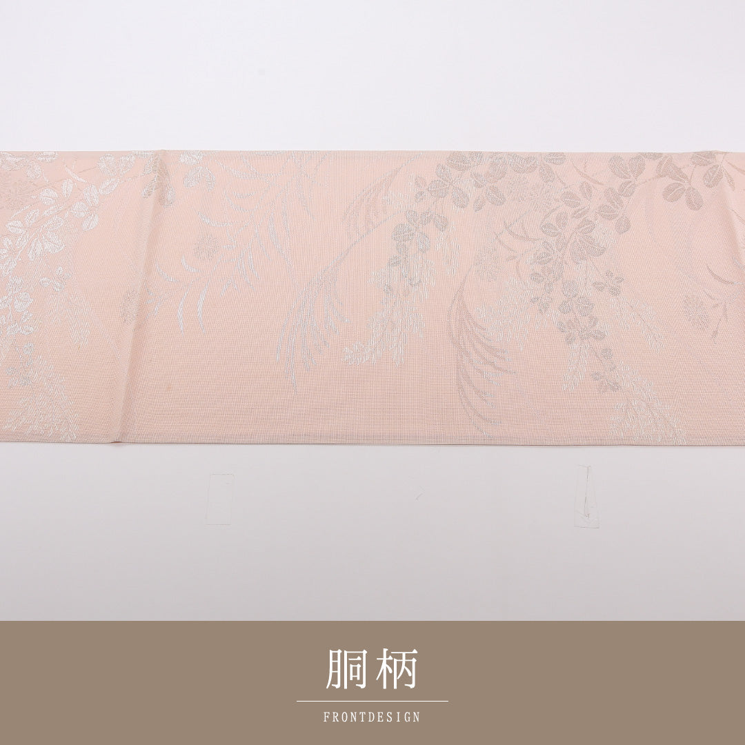 夏物 袋帯 帯丈424cm 正絹 六通 セミフォーマル 秋草文 ピンク系 1243-02491
