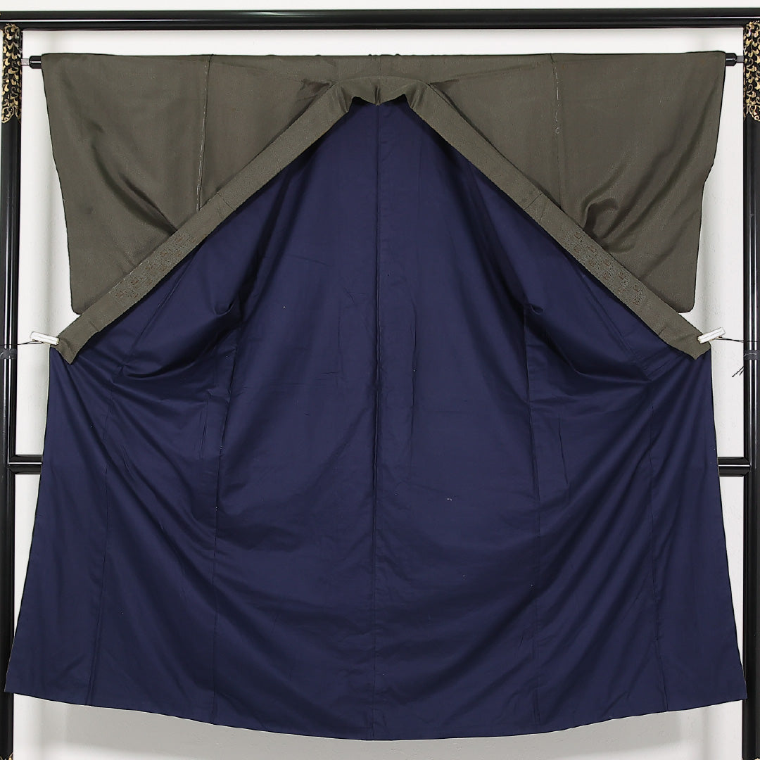 男着物 袷 身丈135cm 裄丈64cm 正絹 Cランク カジュアル 棒衿 XLサイズ 茶系 RP 1224-17462