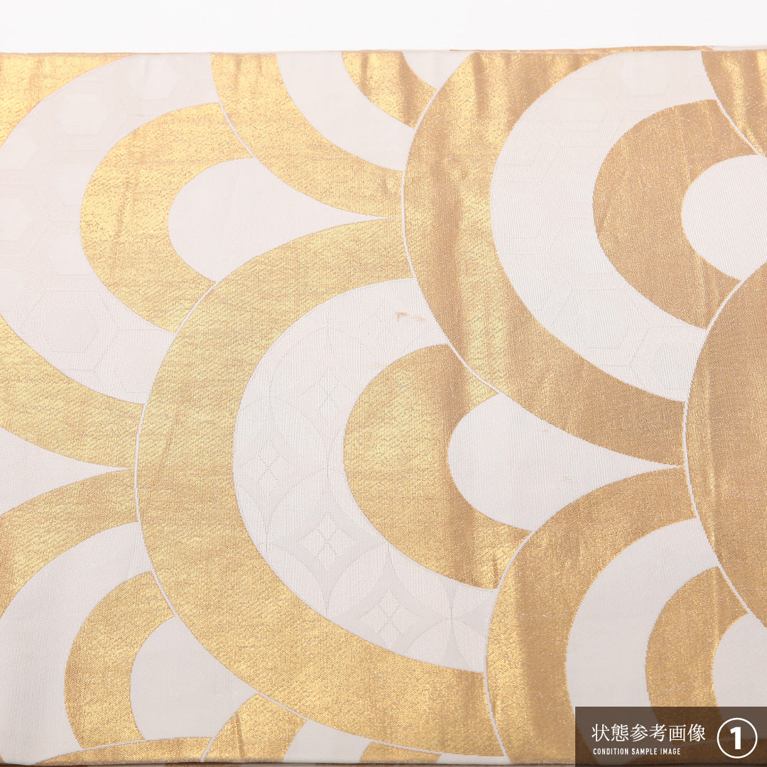 袋帯 帯丈428cm 正絹 全通 フォーマル 青海波 クリーム系 1243-02528
