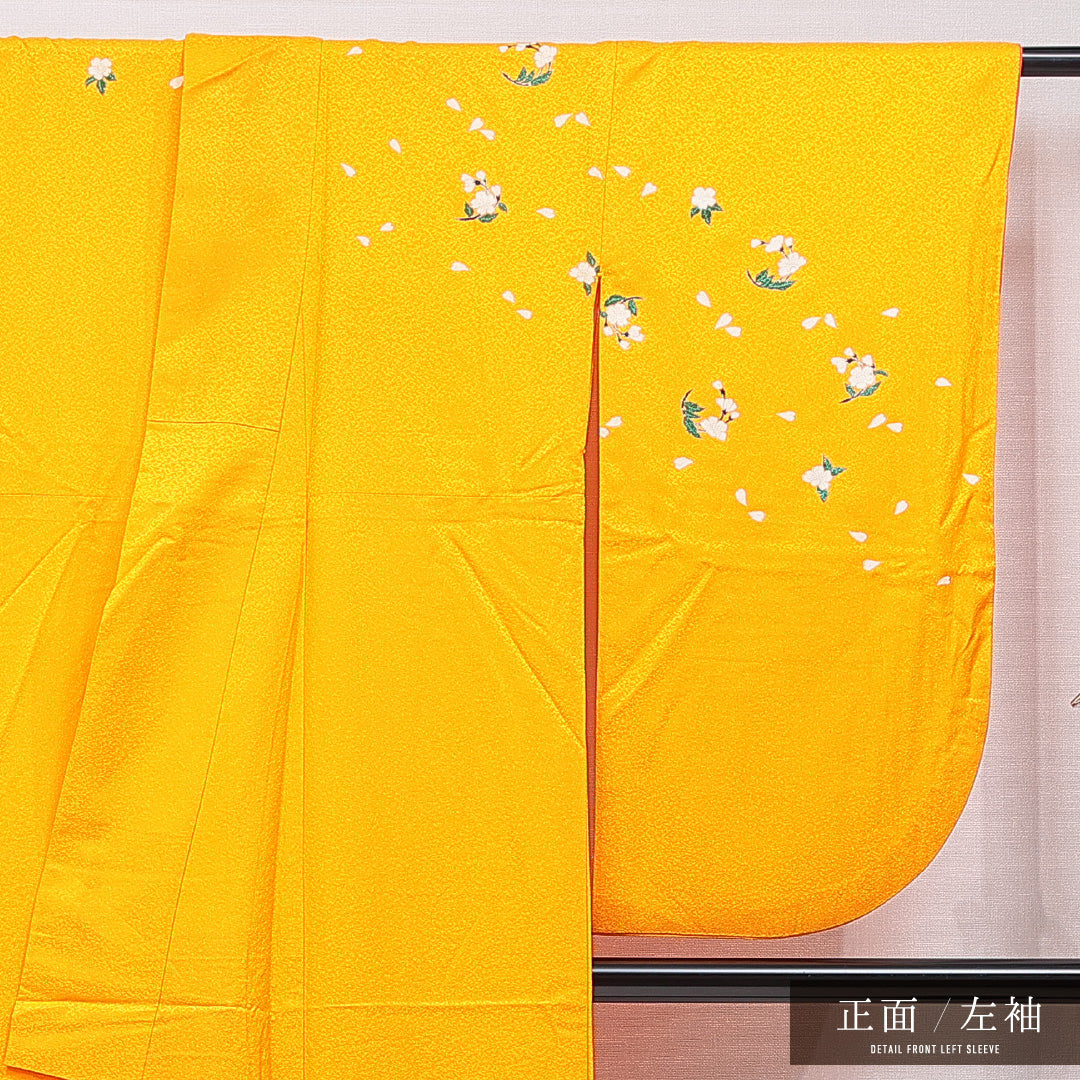 洗える着物 小振袖 袷 身丈163cm 裄丈65cm ポリエステル Cランク セミフォーマル 広衿 Lサイズ 桜 黄系 HP 1216-07037