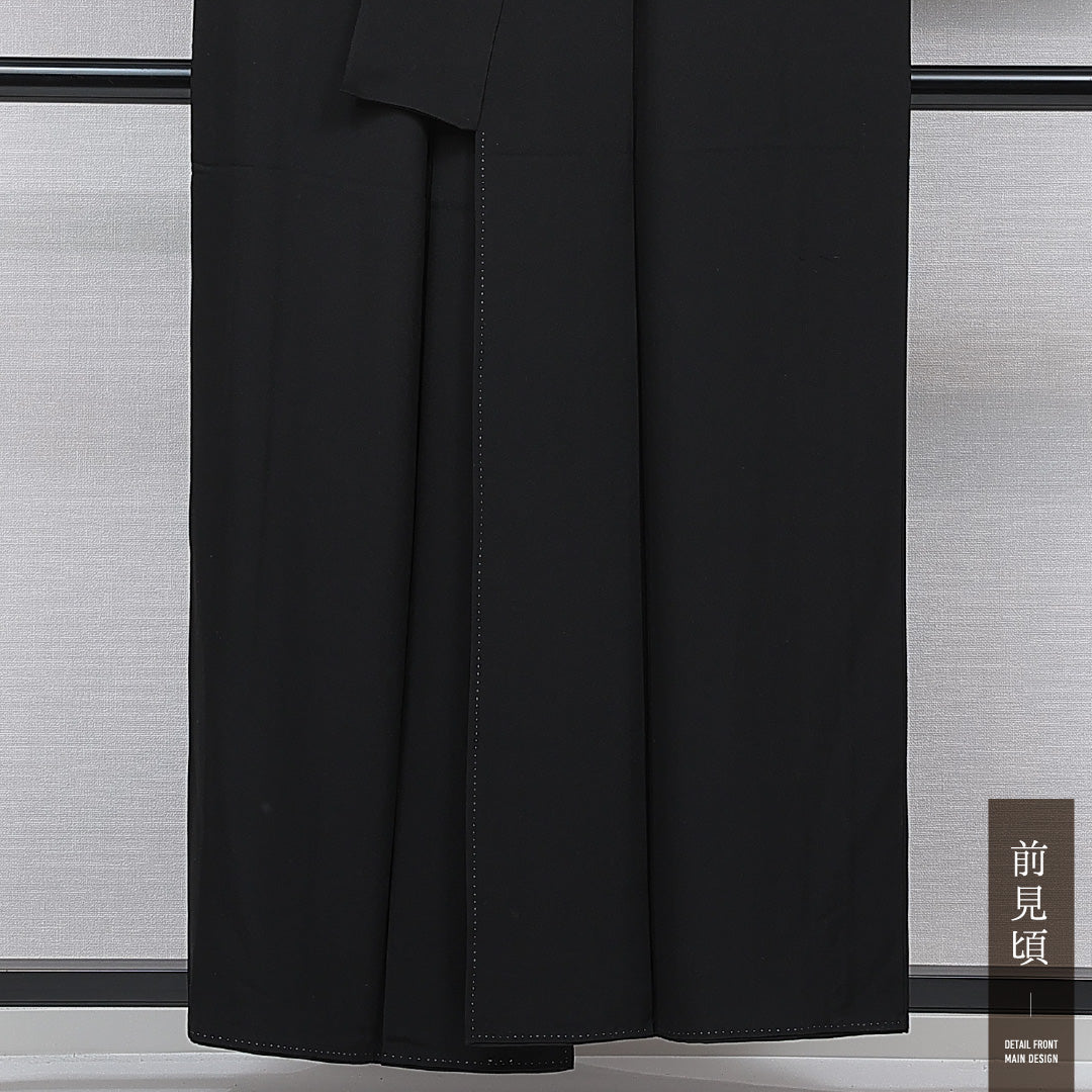 黒紋付 袷 身丈155cm 裄丈64cm 正絹 Aランク 五つ紋 (五三桐) 弔事用 広衿 Mサイズ 無地 黒系 RP 1230-07012