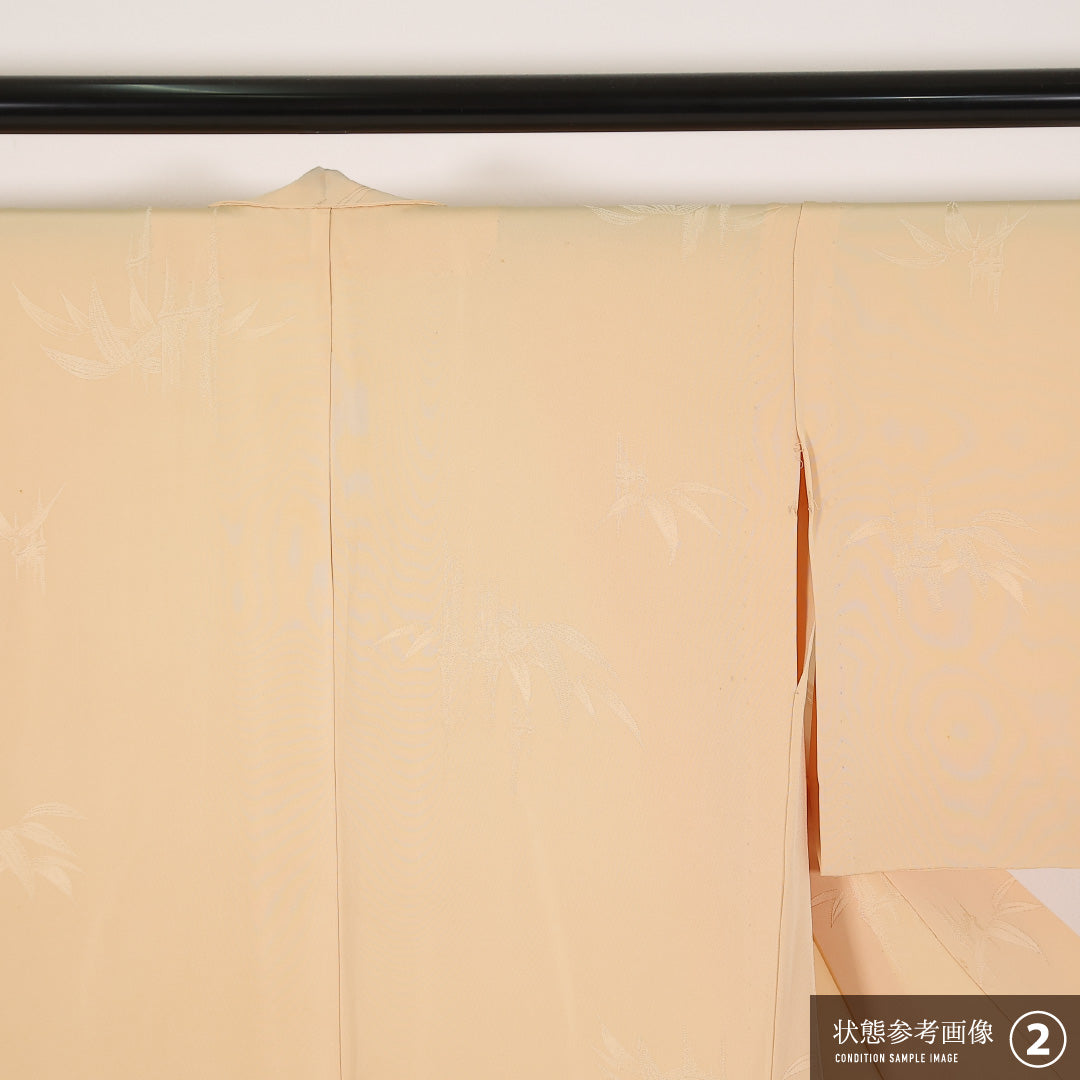 色無地 単衣 身丈151cm 裄丈63cm 正絹 Aランク インフォーマル バチ衿 Mサイズ 笹 クリーム系 RP 1219-17410