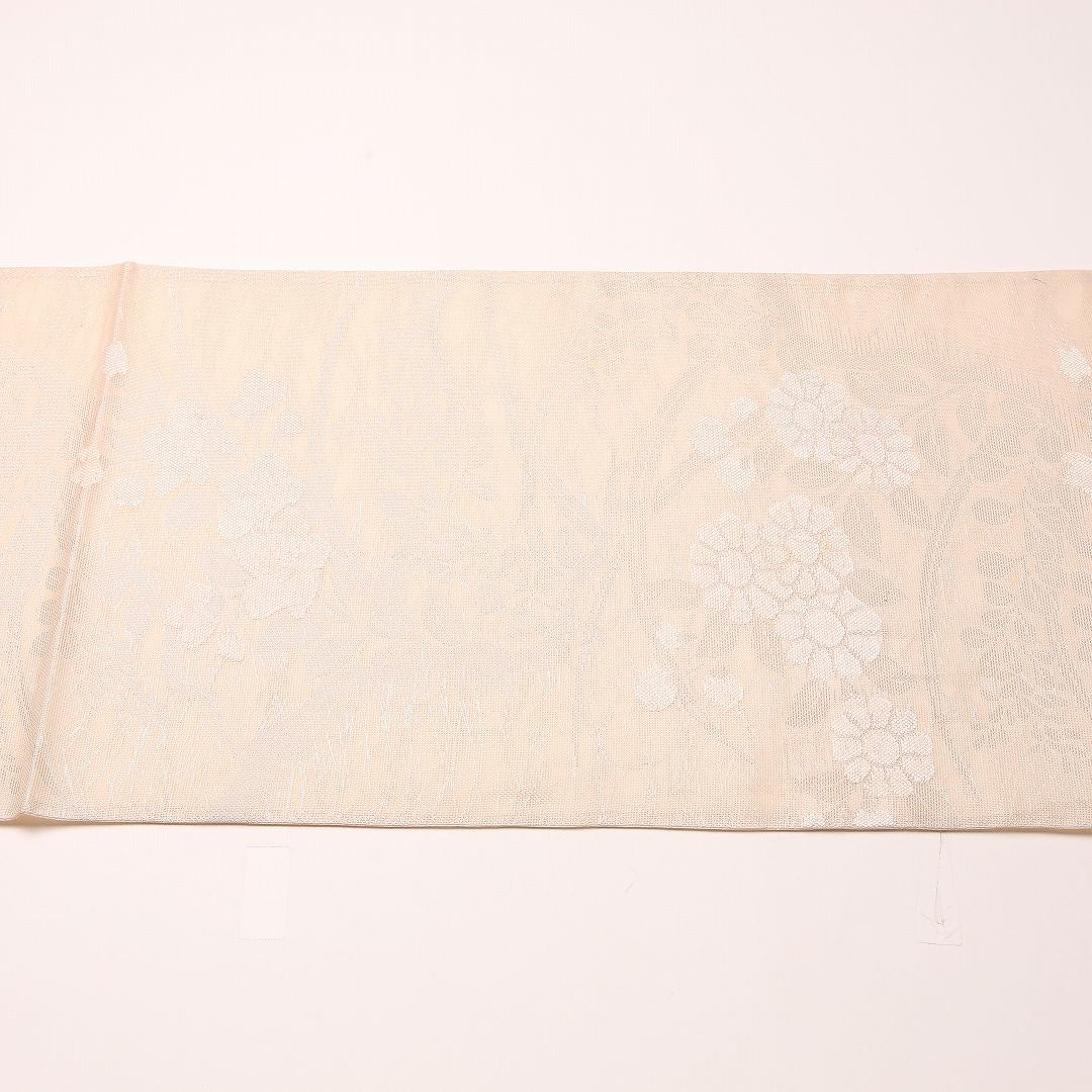 夏物 袋帯 帯丈424cm 正絹 六通 セミフォーマル 桔梗 萩 クリーム系 1243-02462