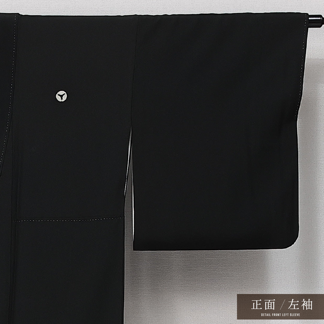 黒留袖 袷 身丈164cm 裄丈65cm 正絹 Sランク 五つ紋 (三つ追い茗荷) フォーマル 広衿 Lサイズ 比翼 京洛百景 黒系 RP 1213-06882