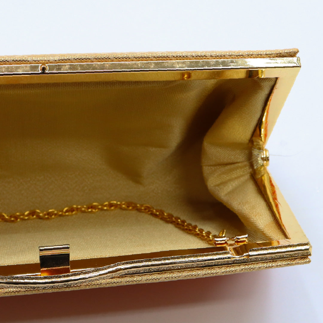 草履・バッグセット 礼装用 Sサイズ 22cm 高さ6cm 錦織 正絹 朱系 金系 1251-00470