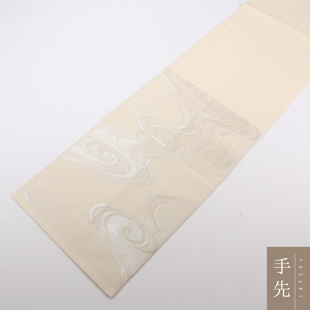 夏物 袋帯 帯丈426cm 正絹 六通 セミフォーマル 綴れ織 流水 クリーム系 1243-02483