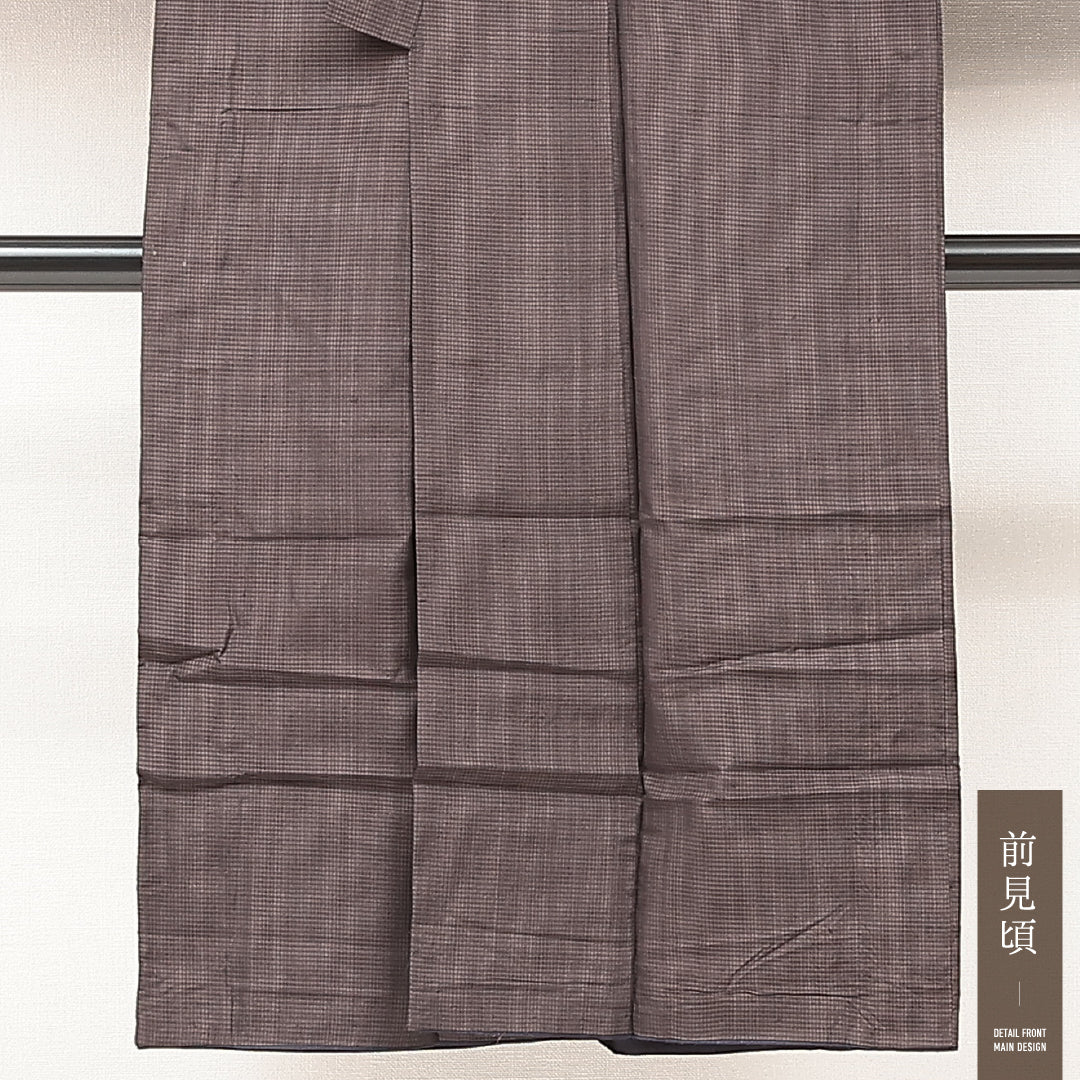 男着物 袷 身丈130cm 裄丈64cm 正絹 Aランク カジュアル 棒衿 XSサイズ 格子絣 茶系 RP 1224-17194