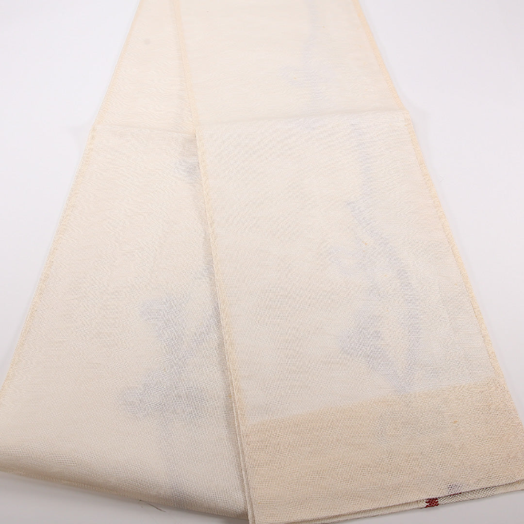 夏物 袋帯 帯丈420cm 正絹 六通 カジュアル もじり織 創作柄 クリーム系 1243-02497