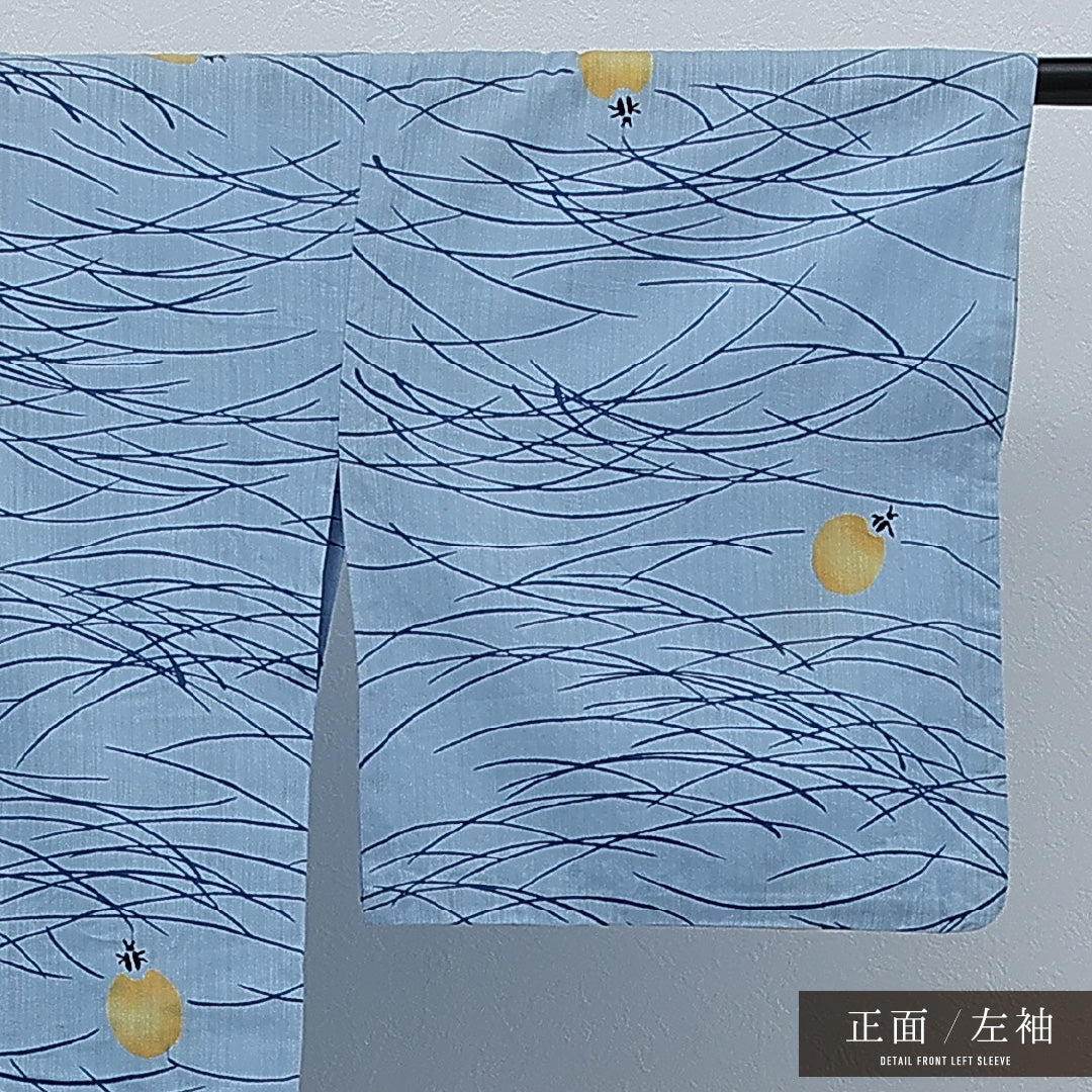 夏物 洗える着物 木綿の浴衣 身丈158cm 裄丈69cm 木綿 Cランク カジュアル バチ衿 Sサイズ 蛍 水色系 RP 1225-17252