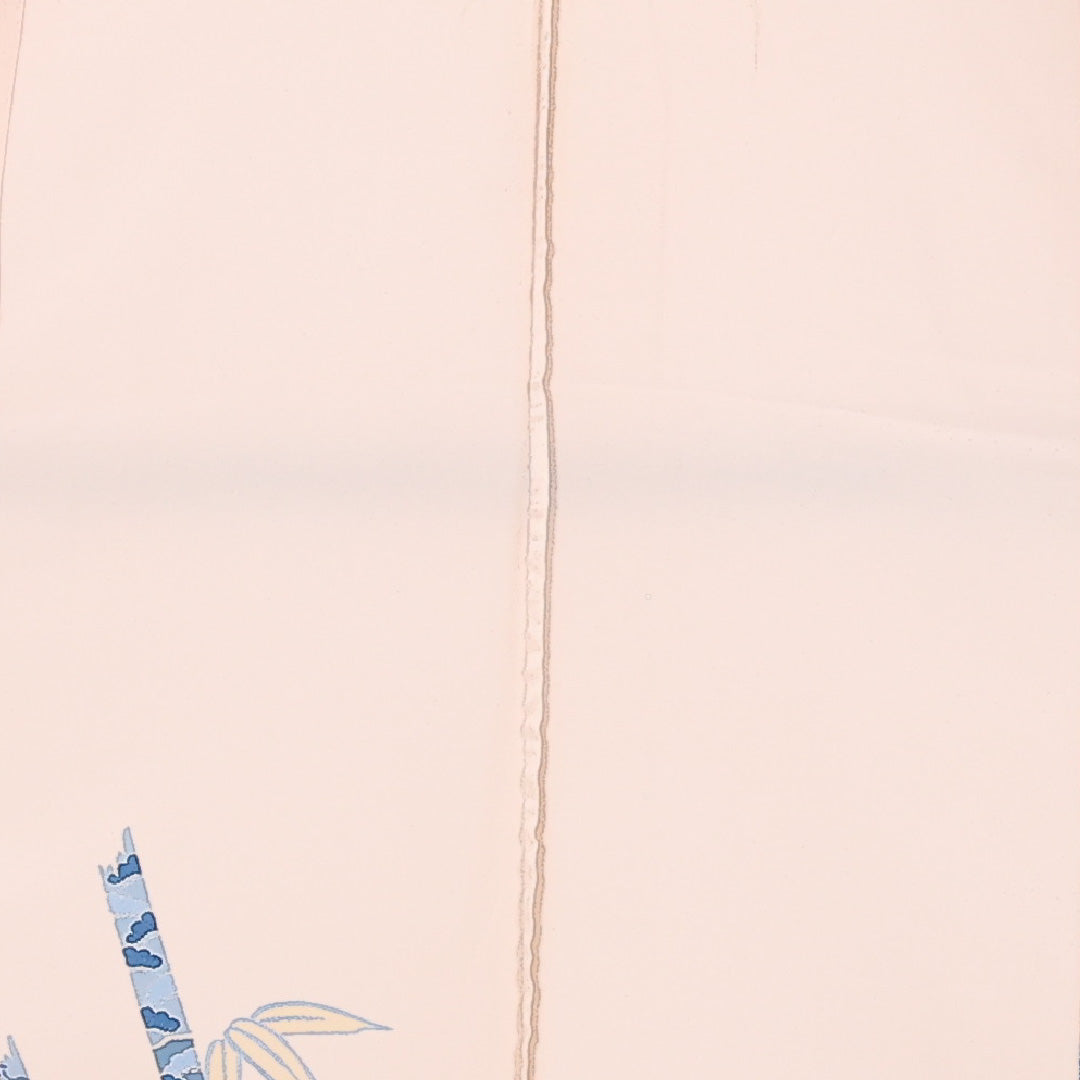 訪問着 単衣 身丈158cm 裄丈63cm 正絹 Bランク セミフォーマル 広衿 XLサイズ 刺繍 扇面文 鶴 ピンク系 RP 1217-17521