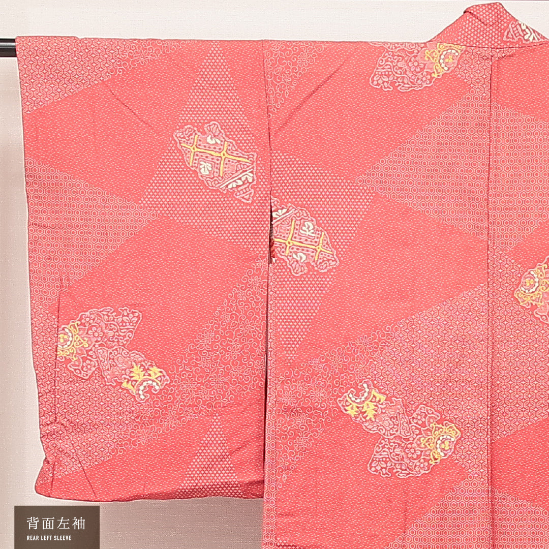 アンティーク 羽織 袷 身丈92cm 裄丈63cm 正絹 Bランク Sサイズ 花扇 ピンク系 LP 1232-17211