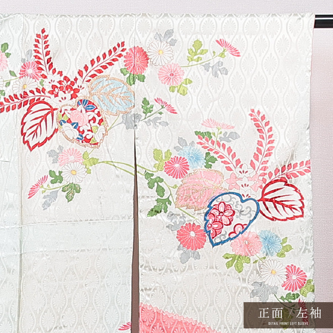 振袖 袷 身丈157cm 裄丈63cm 正絹 Cランク フォーマル 広衿 Mサイズ 刺繍 菊 桐 緑系 LP 1215-07022