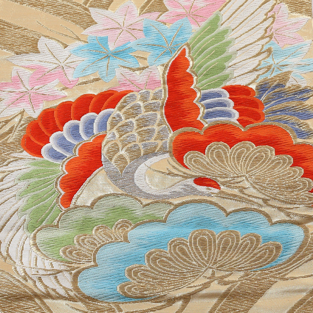 袋帯 帯丈412cm 正絹 六通 フォーマル 唐織 松鶴 金系 1243-00830