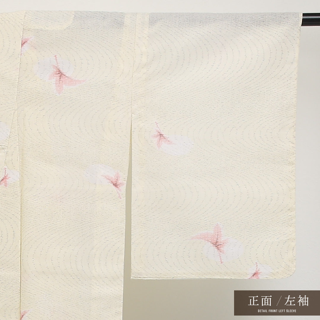 夏物 洗える着物 麻の小紋 身丈152cm 裄丈62cm 麻 Sランク インフォーマル バチ衿 XSサイズ 花柄 クリーム系 RP 1221-17291