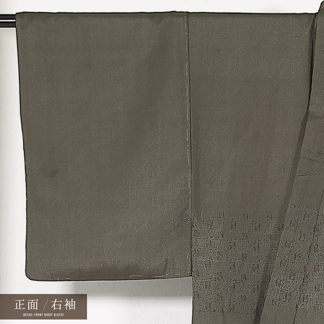 男着物 袷 身丈135cm 裄丈64cm 正絹 Cランク カジュアル 棒衿 XLサイズ 茶系 RP 1224-17462