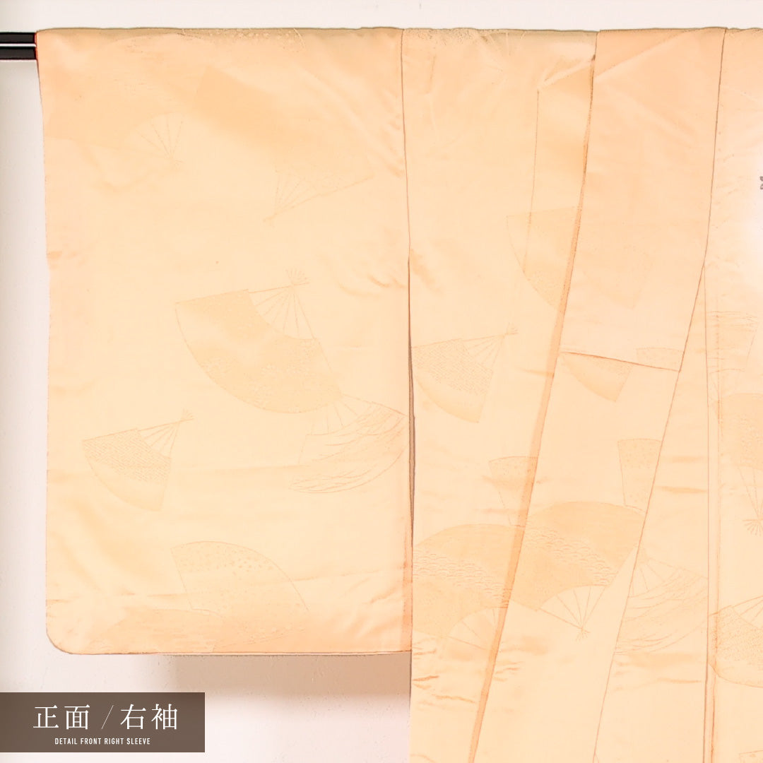 洗える着物 訪問着 袷 身丈167cm 裄丈64cm ポリエステル Aランク 紋意匠 (扇) セミフォーマル 広衿 Mサイズ 花柄 朱系 RP 1217-17471