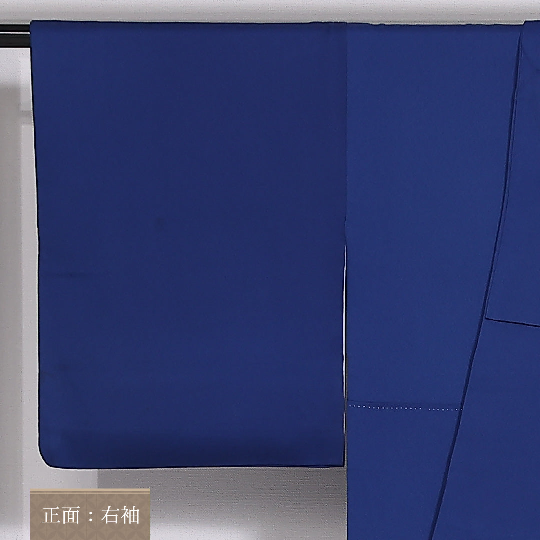色留袖 袷 身丈152cm 裄丈64cm 正絹 Aランク 一つ紋 (丸に四つ目菱) セミフォーマル 広衿 Sサイズ 笠 青系 RP 1214-06546