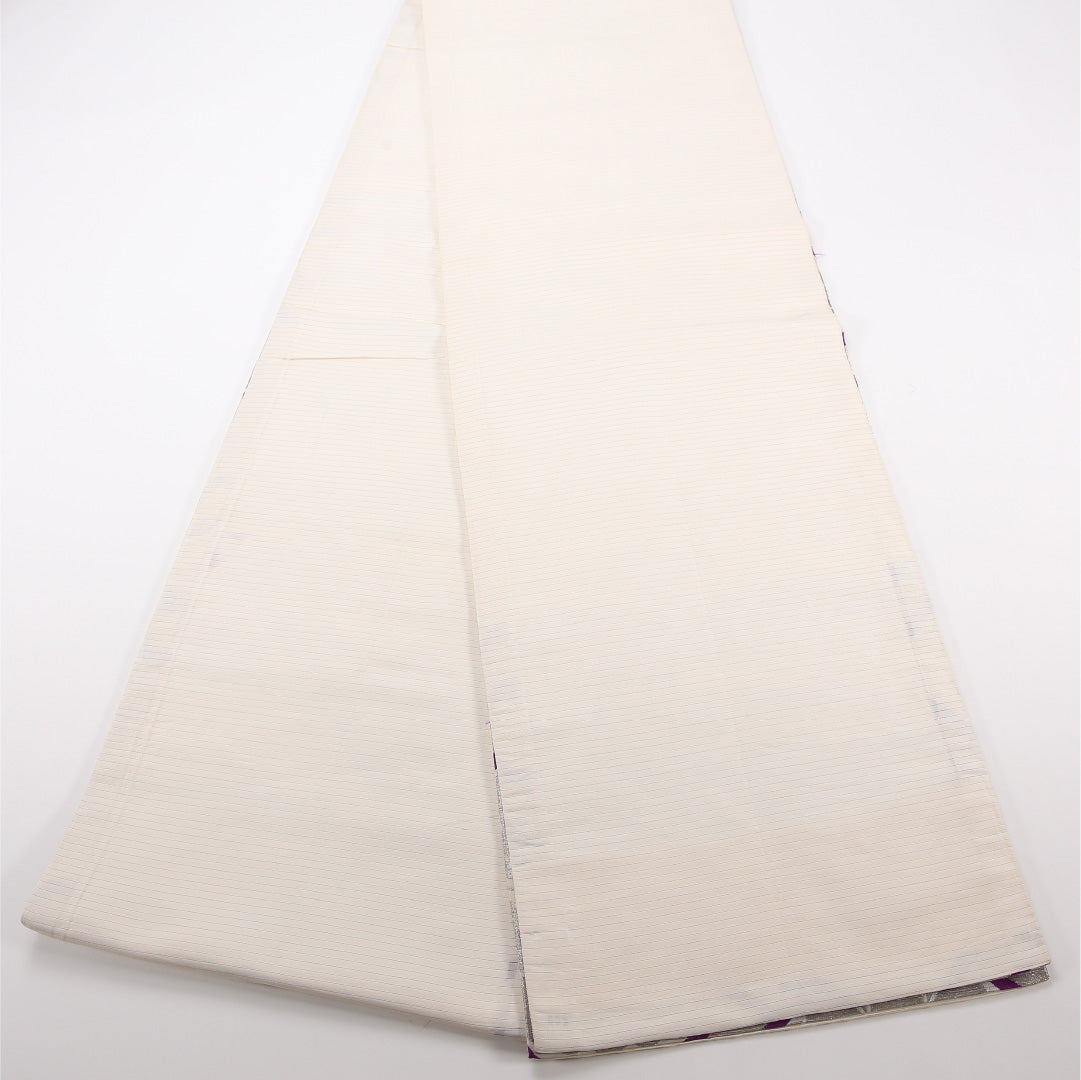 夏物 袋帯 帯丈404cm 正絹 六通 セミフォーマル 蜀江 菊 クリーム系 紫系 1243-02517