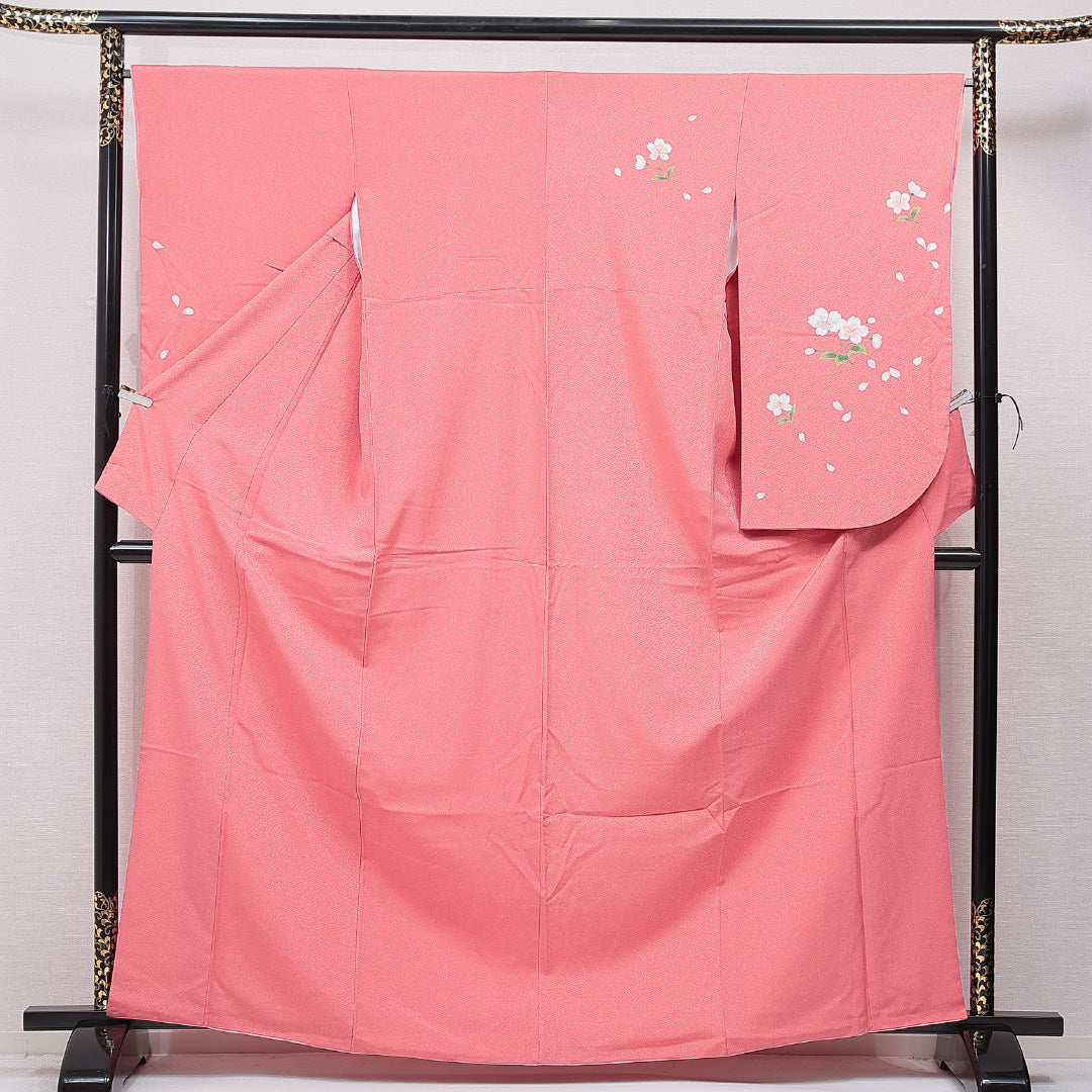 洗える着物 小振袖 袷 身丈163cm 裄丈66cm ポリエステル Aランク セミフォーマル 広衿 Lサイズ 桜 ピンク系 RP 1216-07036