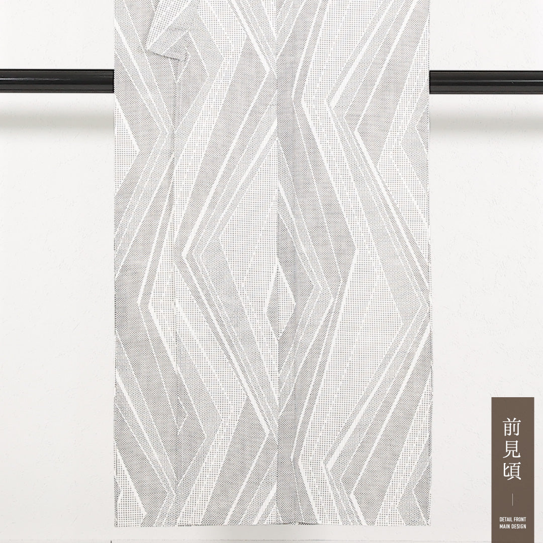 夏物 洗える着物 木綿の浴衣 男性用 身丈145cm 裄丈68cm 木綿 Bランク カジュアル 棒衿 3XLサイズ 幾何学柄 グレー系 RP 1226-17403