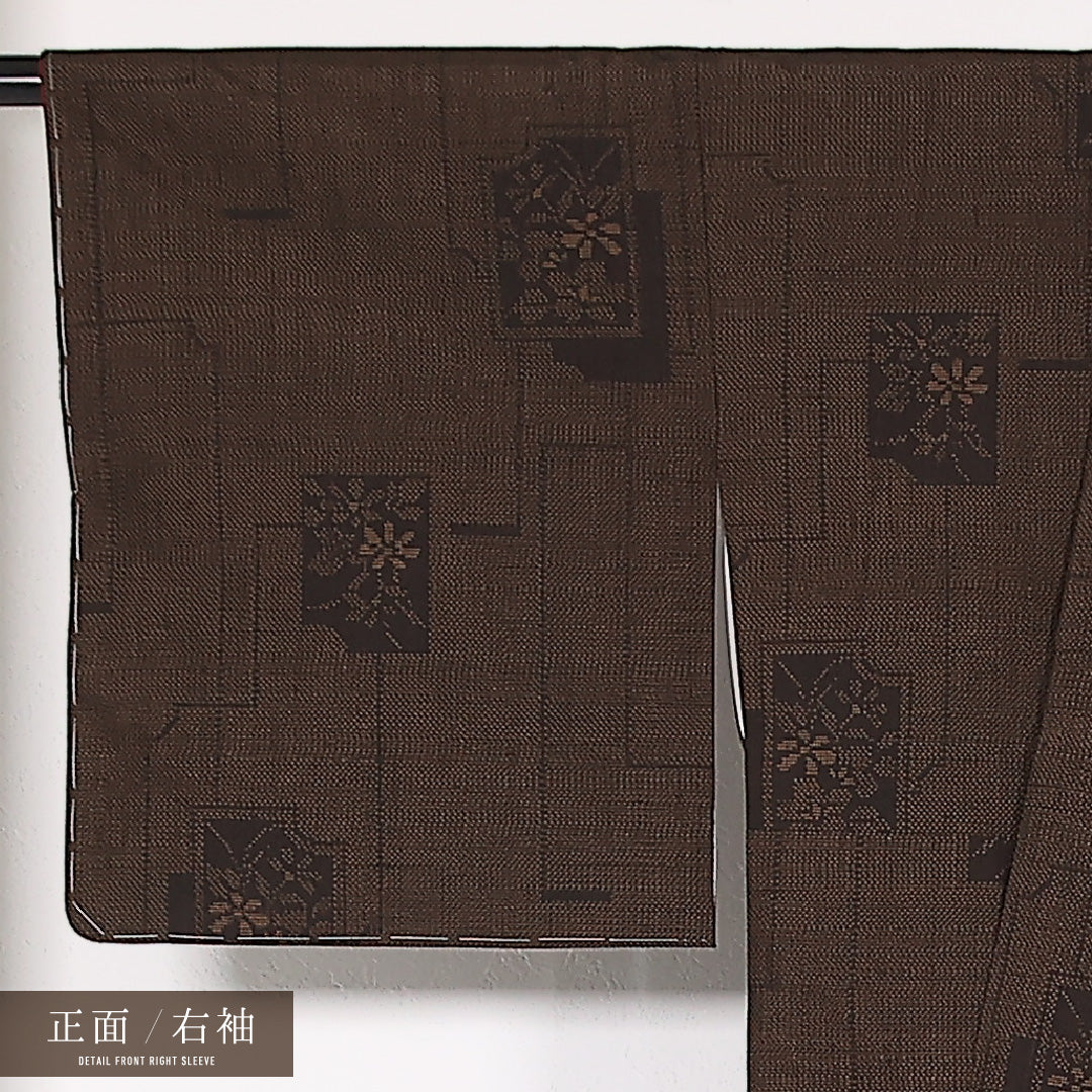 未使用品 本場結城紬 袷 身丈158cm 裄丈64cm 正絹 Sランク カジュアル 広衿 XSサイズ 証紙 しつけ糸 茶系 SR 1223-17495