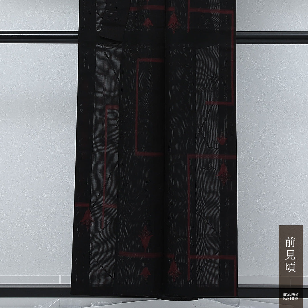 夏物 小紋 二重紗 身丈151cm 裄丈61cm 正絹 Sランク インフォーマル バチ衿 Mサイズ 創作柄 黒系 RP 1221-17267