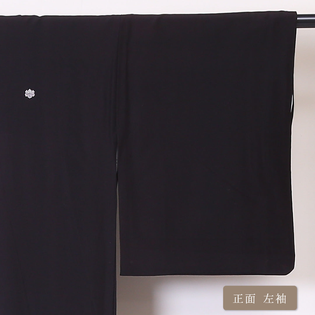 洗える着物 黒留袖 袷 身丈159cm 裄丈64cm ポリエステル Bランク 五つ紋 (五三桐) フォーマル 広衿 Mサイズ 比翼 鶴 山水 黒系 RP 1213-06464