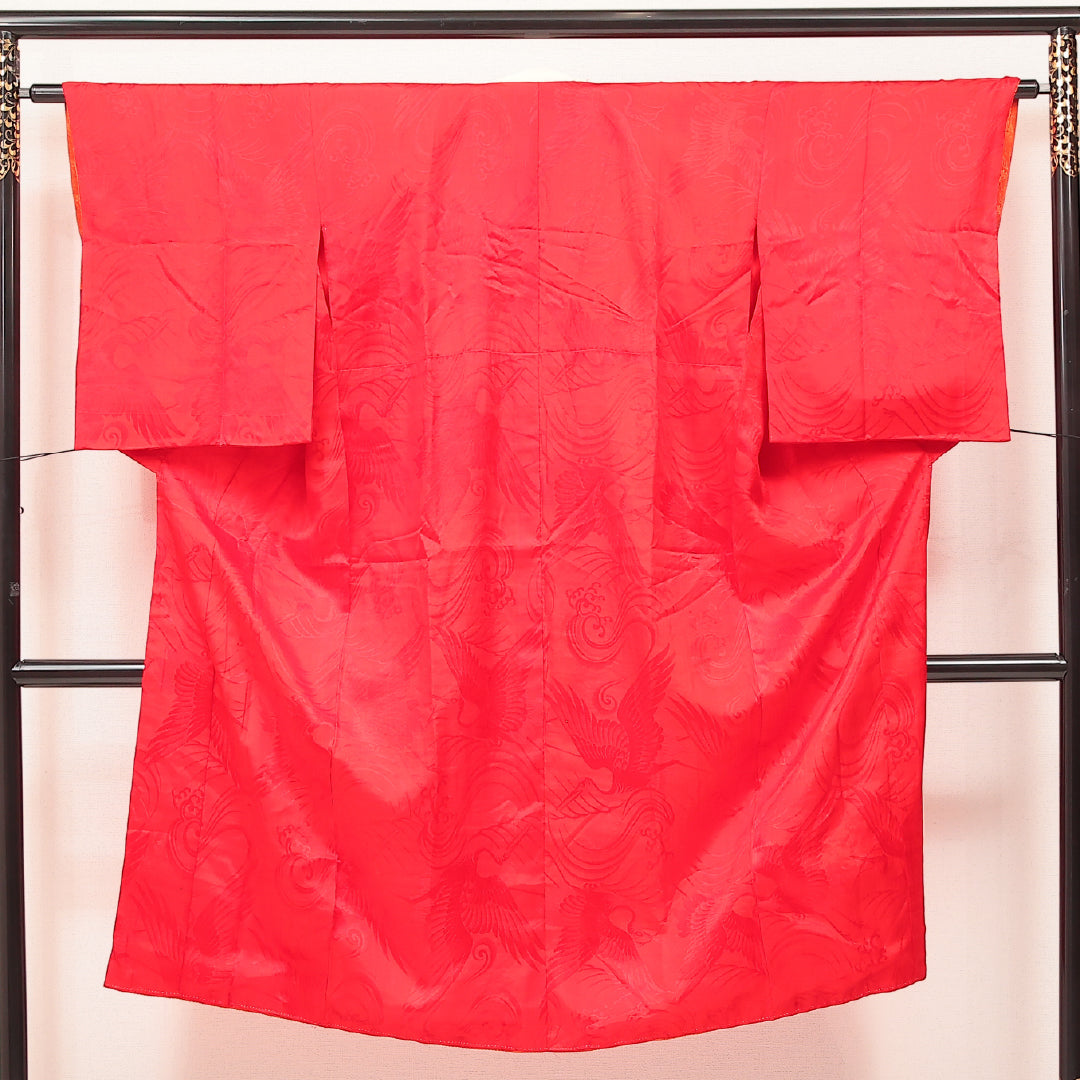 アンティーク 長襦袢 無双袖 身丈127cm 裄丈62cm 正絹 Aランク Mサイズ 赤系 RP 1239-17228