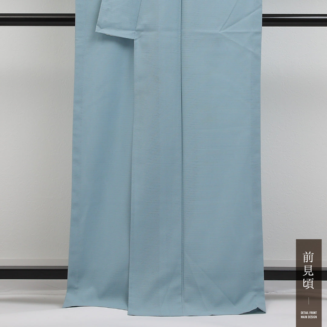 夏物 色無地 絽 身丈164cm 裄丈68cm 正絹 Aランク インフォーマル 広衿 Sサイズ 無地 水色系 RP 1219-17323