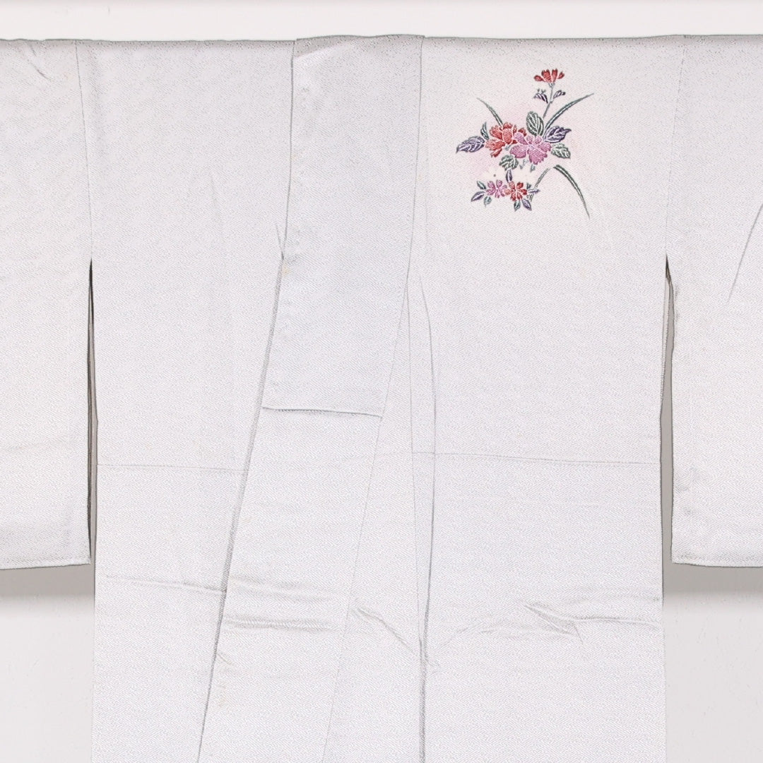 訪問着 袷 身丈161cm 裄丈65cm 正絹 Cランク セミフォーマル 広衿 Lサイズ 刺繍 花扇 グレー系 RP 1217-17519