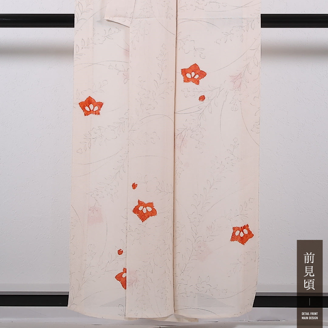 夏物 小紋 絽 身丈154cm 裄丈63cm 正絹 Sランク インフォーマル バチ衿 Sサイズ 桔梗 クリーム系 RP 1221-17355