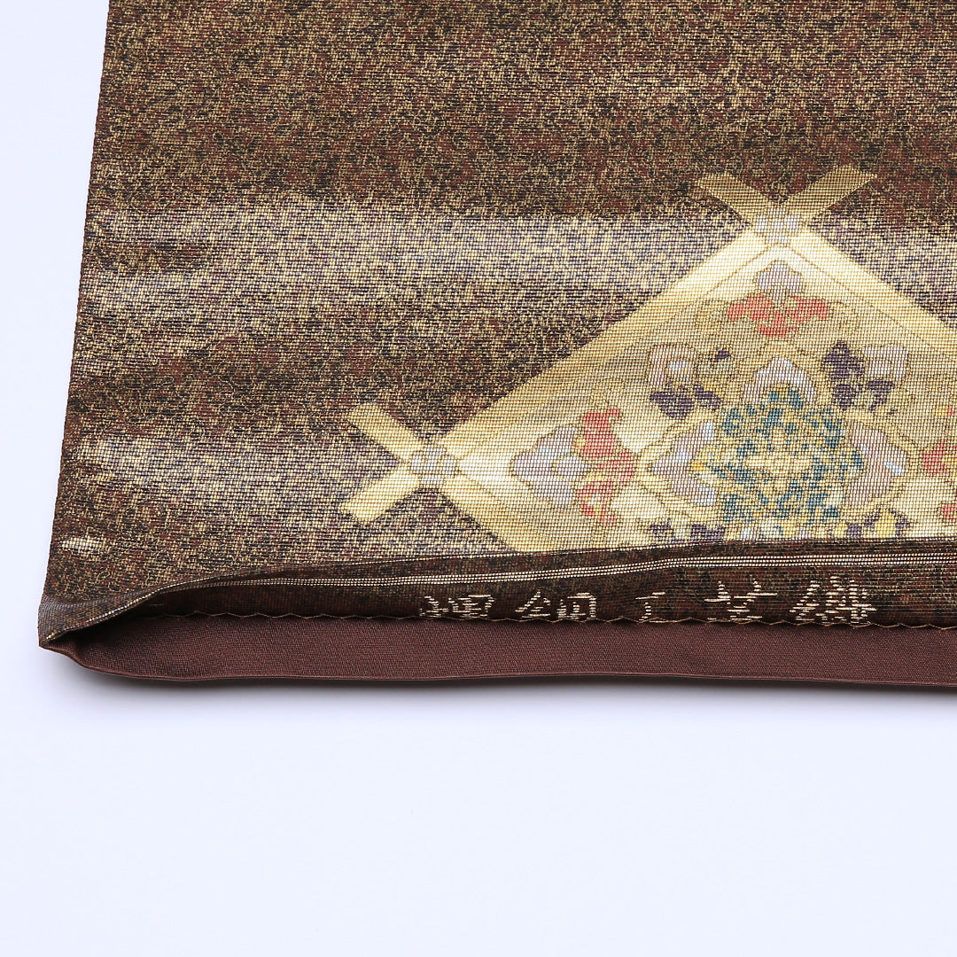 袋帯 帯丈432cm 正絹 六通 螺鈿工芸織 フォーマル 格天井 金系 1243-00151