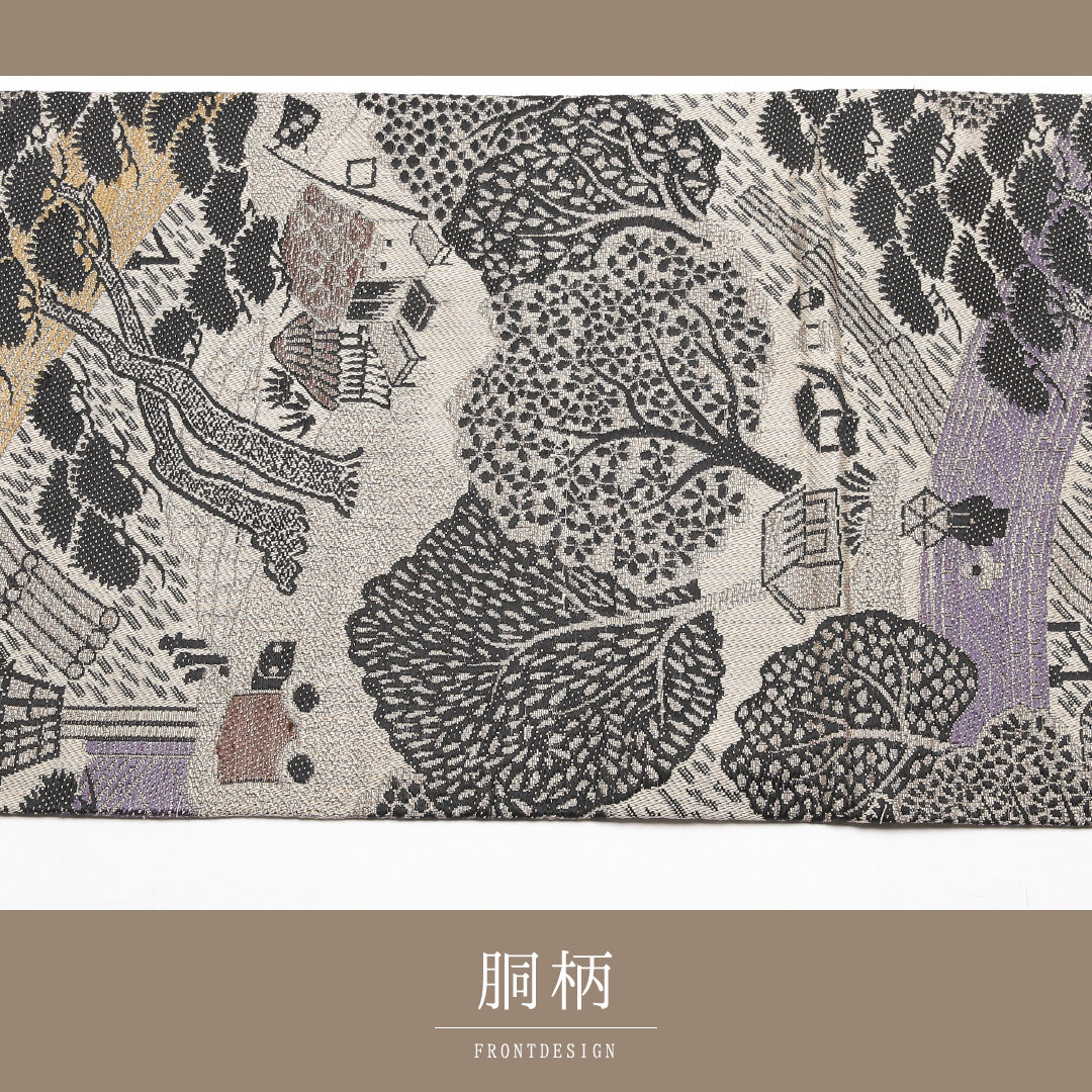 アンティーク 丸帯 帯丈380cm 正絹 全通 茶屋辻 グレー系 クリーム系 1242-02425