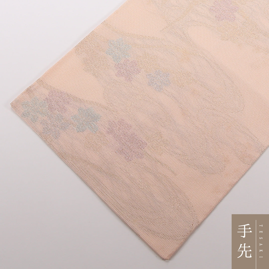夏物 袋帯 帯丈430cm 正絹 六通 セミフォーマル 流水 紅葉 ピンク系 1243-02504