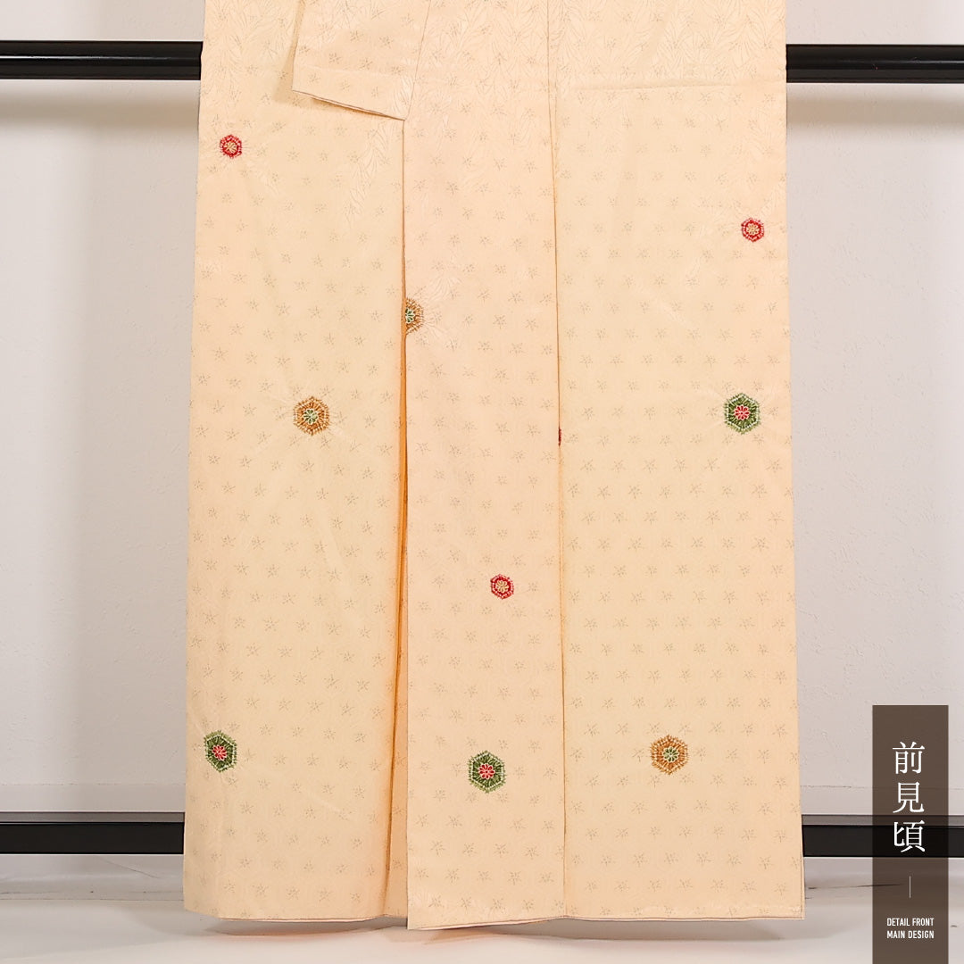 洗える着物 小紋 袷 身丈160cm 裄丈65cm ポリエステル Sランク インフォーマル 広衿 Mサイズ 菊亀甲 黄系 RP 1221-17542